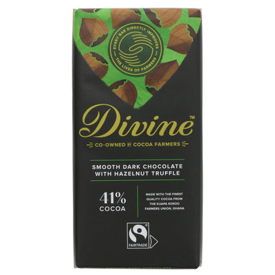 Indulge in Fairtrade 41% Dark Smooth Hazelnut chocolate - no added sugar, vegan, perfect treat for any choc lover.