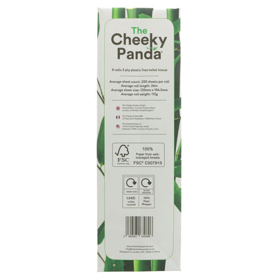 The Cheeky Panda | Toilet Tissue 9 Rolls - 3 Ply, 200 Sheets, 100% FSC | 9 rolls