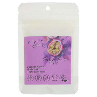 Milly & Sissy Body Wash Refills - 40g Box of 12, made with natural ingredients. Join the refill revolution for a sustainable choice.