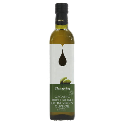 Organic Italian extra virgin olive oil by Clearspring. Perfect for cooking and cold use. Enhance the flavor of your favorite dishes. Vegan.