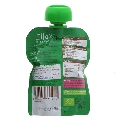 Ella's Kitchen Green One smoothie fruit, organic & vegan with apple, pear, banana, kiwi - 90g. No VAT charged.