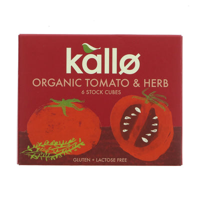 Kallo Organic Tomato & Herb Stock Cubes - gluten-free, vegan, no added sugar. Perfect for natural flavor.