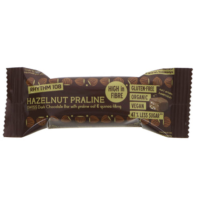 Indulgent Hazelnut Praline Chocolate Bar | Organic, gluten-free, vegan | Half the sugar, all the taste | Rhythm 108