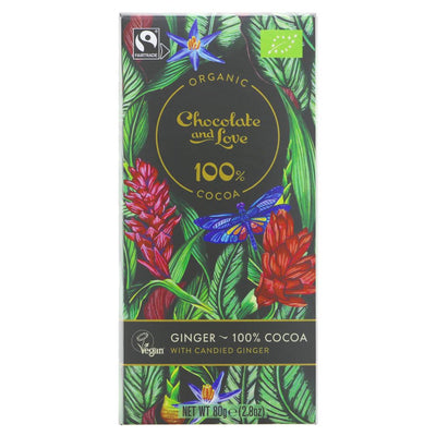 CHOCOLATE AND LOVE | 100% Dark Ginger Bar | 1 x 80G