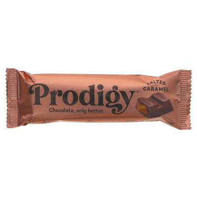 Prodigy Salted Caramel Chocolate Bar: vegan, gluten-free, low sugar, and carbon neutral. Satisfy your sweet tooth guilt-free!