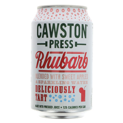 Cawston Press Apple & Rhubarb: Tart & sweet, hand-cut Rhubarb & sweet-pressed Apples, vegan & no added sugar. Lightly sparkling 330ml can.