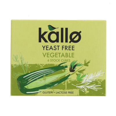 Kallo Yeast-Free Veg Stock Cubes, gluten-free and vegan, for a fresh taste in your soups and stews. No VAT charged.