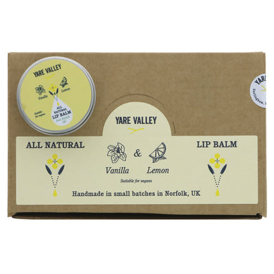 All-natural Vanilla & Lemon Lip Balm Tin by Yare Valley - handmade in small batches with vegan-friendly ingredients. Perfect for everyday use.