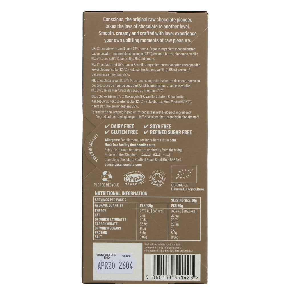 Conscious Chocolate | Dark Side 75% Raw Bar | 60G