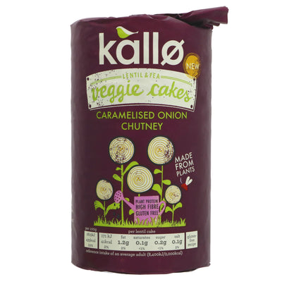 Kallo's Caramelised Onion Veggie Cakes: vegan, gluten-free, high in protein, low in fat and salt, guilt-free snacking.