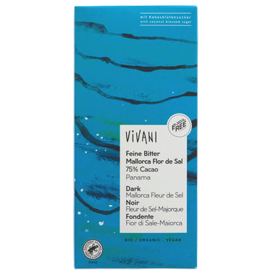 Vivani Dark 75% Mallorca Flor De Sal - Organic, Vegan, No Sugar Added - Perfect for Snacking