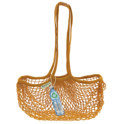 Eco-friendly String Bag-Lg Handles-Pumpkin made from recycled plastic bottles. Vegan & perfect for trips to the beach or grocery shopping.