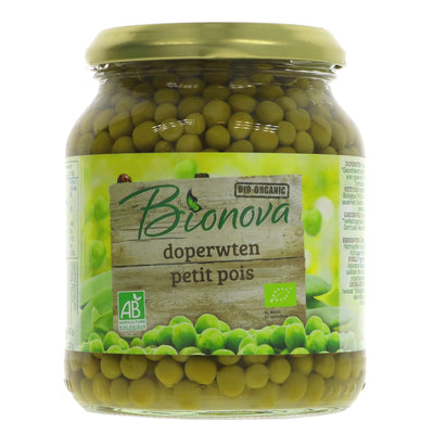 Bionova's unpasteurised organic Garden Peas - ready to eat, add to salads, soups, or as a healthy side dish.