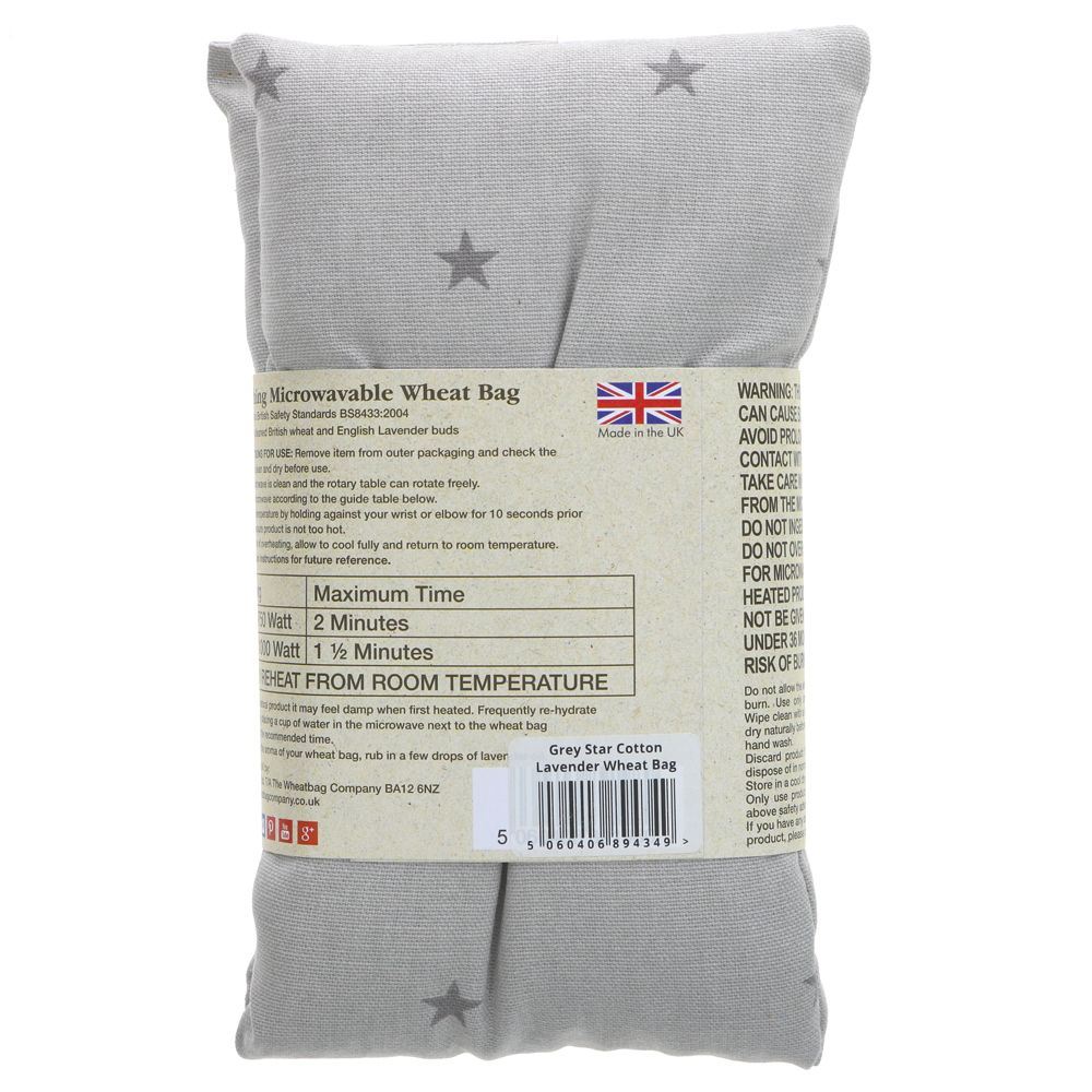 Wheat Bag Grey Star Lavender by The Wheat Bag Company. Vegan, microwaveable. Measures 43 x 12cms. Soothing and comforting.