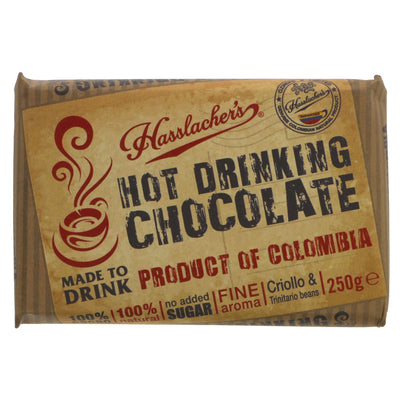 Indulge guilt-free with Hasslacher's Fairtrade, Vegan Bar of Drinking Chocolate - 250g of Colombian Cacao.