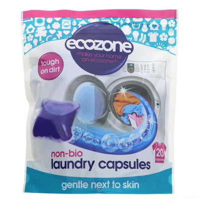 Ecozone Non-bio Laundry Capsules - deep clean, gentle on skin, tough on stains, residue-free & vegan-friendly. 20 capsules.