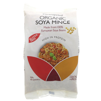 Clearspring Organic Soya Mince: gluten-free, vegan, and perfect for meat-free protein dishes. 300G.