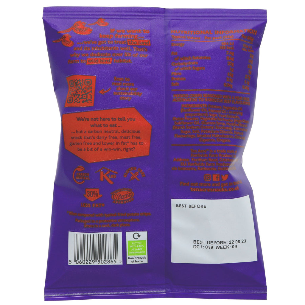 Ten Acre Crisps | Ten Acre BBQ Beef Crisps - Hand Cooked, Skin On Crisps | 35g