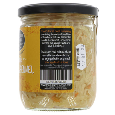 Organic, vegan Raw Carrot and Fennel Sauerkraut by Cultured Food Co. Adds zing to salads, sandwiches, or as a side dish. Handcrafted fermented goodness.