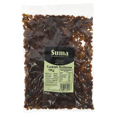 Suma's Sultanas - No 9's: sweet vegan snack high in natural sugar. Quality product, may contain traces of nut.