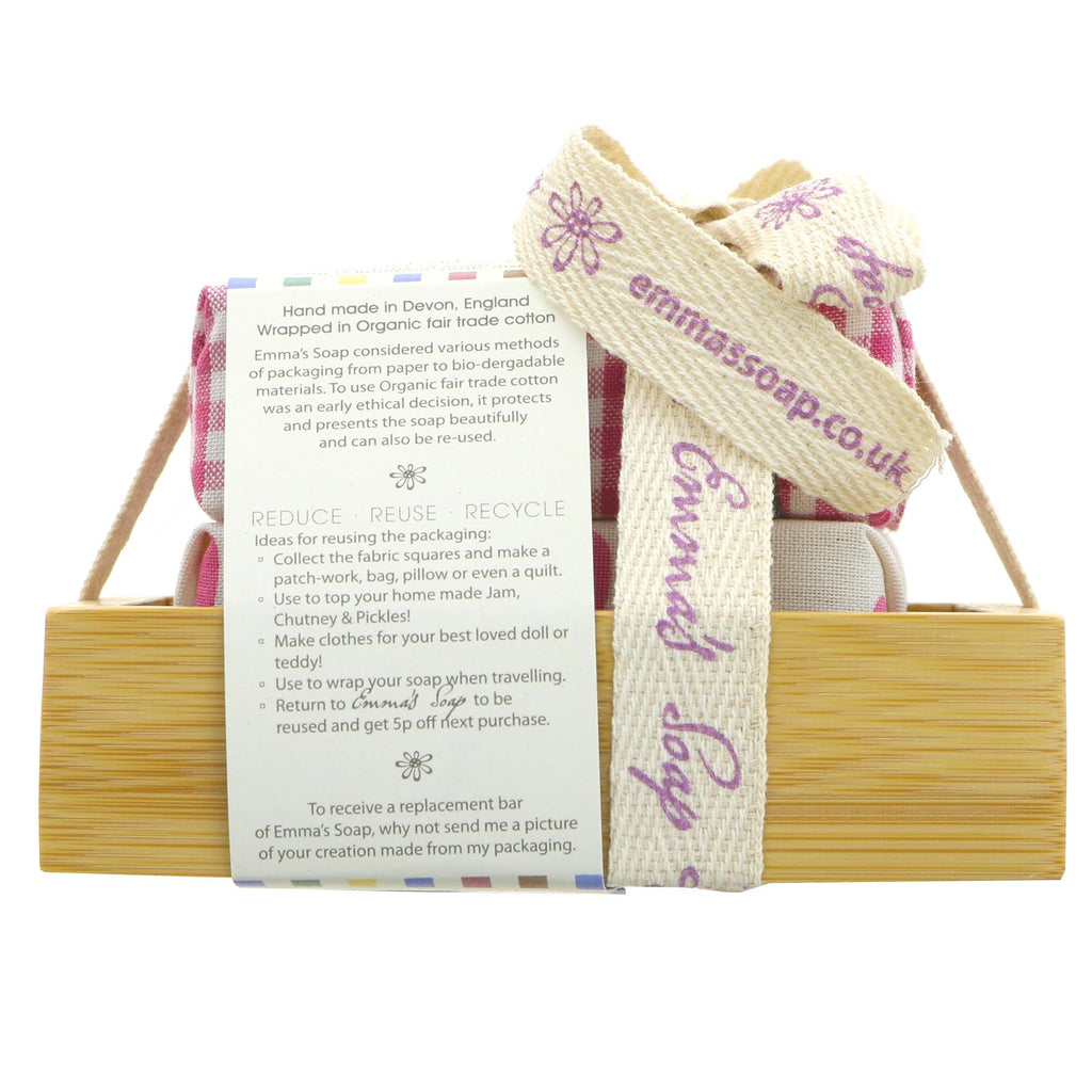 Bamboo Gift Set - Cocoa Butter: 2 soaps & soap dish. Luxurious, moisturizing cocoa butter-infused soaps for a pampering bath experience.