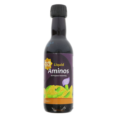 Marigold Liquid Aminos: Gluten-free vegan soy sauce alternative for savory flavor in soups, dressings, stews, casseroles. No VAT charged. Part of Food & Drink, Baking & Cooking, Far Eastern Food, and Coconut Aminos collections.