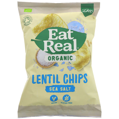 Organic, Vegan, High Protein, Low Fat Lentil Chips by Eat Real. Perfect for snacking anytime. 100g.