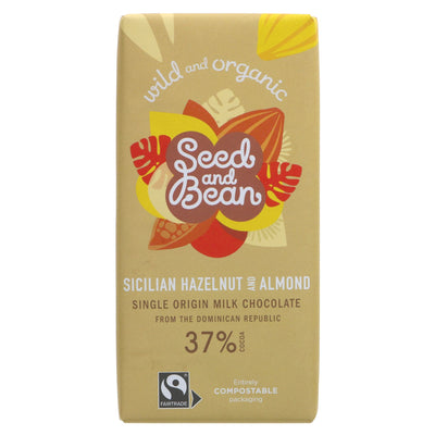 Organic Seed & Bean 37% Milk Choc, Hazels & Almonds - Fairtrade, Organic, No Added Sugar - 75g