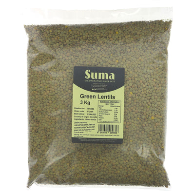 Suma Green Lentils - 3KG - Vegan & Nutritious for Soups, Stews and More