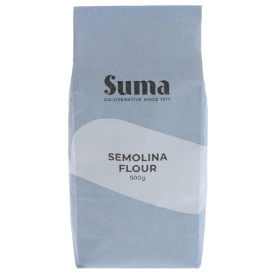 Suma's Fine Semolina Flour - a versatile ingredient for crispy bread crusts, pizza dough, soups and stews. Plus, it's vegan!