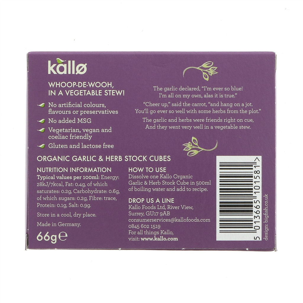 Kallo | Garlic & Herb Stock Cubes | 66g