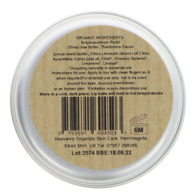 Heavenly Organics Skin Care | Lip Balm - Lemon & Lime | 12G