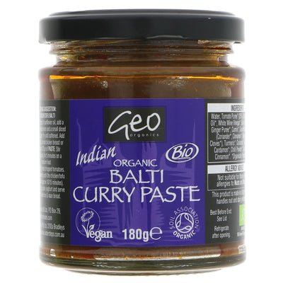 Organic vegan Balti Paste for authentic Indian flavors, perfect for curries and stir-fries. No VAT.