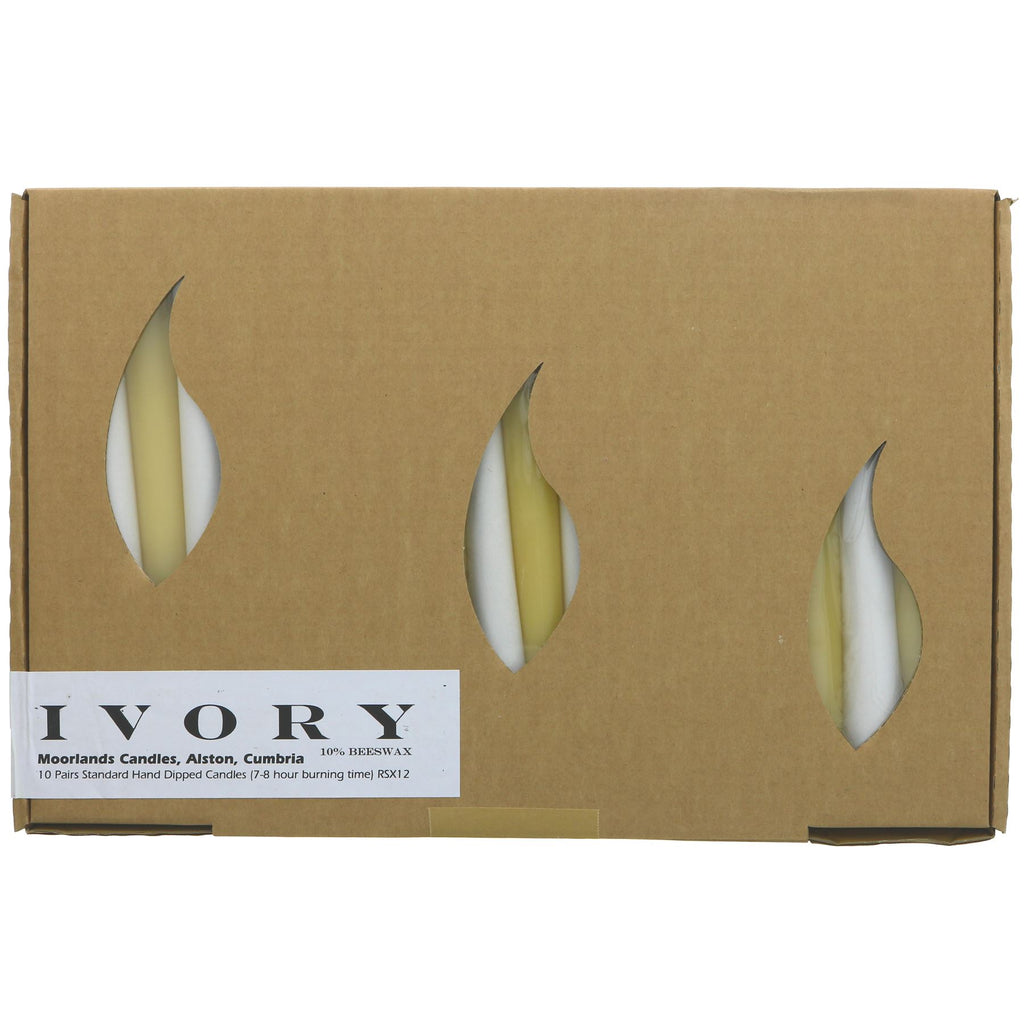 Candle Ivory Standard 9"x0.85" by Moorlands Candles. Made with 10% Beeswax for a natural and long-lasting burn.
