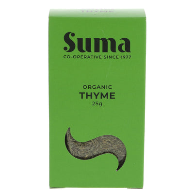 Organic Thyme from Suma adds a touch of goodness to dishes. Vegan and no VAT charged. Elevate your cooking game!