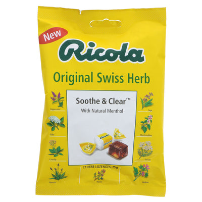 Ricola Original Bag: 75G of vegan, gluten-free throat lozenges made with 13 Swiss mountain herbs and natural menthol.