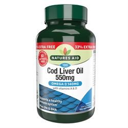 Natures Aid Promo Packs | Cod Liver Oil - One-a-day - 550mg - 33% EXTRA FILL | 120 capsule