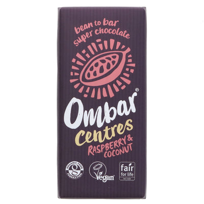 Ombar Raspberry and Coconut chocolate bar: organic, vegan, fairtrade, gluten-free, and no added sugar. A guilt-free indulgence!