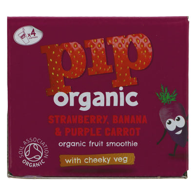 Pip Organic | Strawberry & Banana Smoothie - With Purple Carrot Juice | 4 x180ml