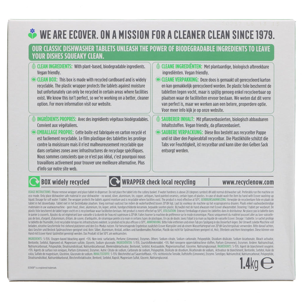 Ecover | Dishwasher Tablets Classic - Lemon & Lime | 70 tablets