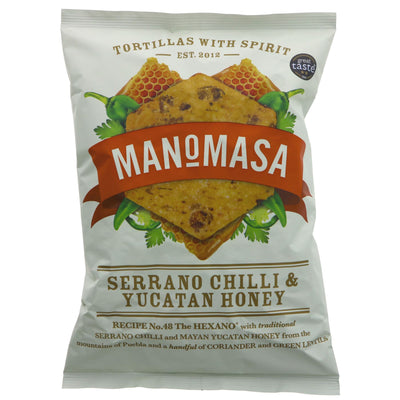 Manomasa Serrano Chilli Yucatan Tortilla Chips - Authentic Ingredients, Bold Flavors, Perfect for Snacking or Dipping. No VAT Charged. Superfood Market.