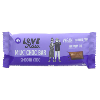 Indulge guilt-free with Love Raw's creamy vegan Smooth M:lk Chocolate Bar, gluten-free with no added sugar and gooey caramel center.