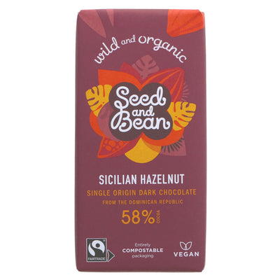 Organic Seed & Bean Co. Dark Choc & Hazelnuts - Fairtrade, Organic, No Added Sugar, Vegan - 75g.