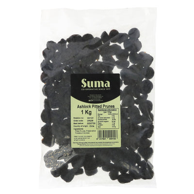 Suma Pitted Ashlock Prunes - 1KG: Sweet, tangy, and all-natural, perfect for snacking, baking, and cooking. Vegan and healthy!