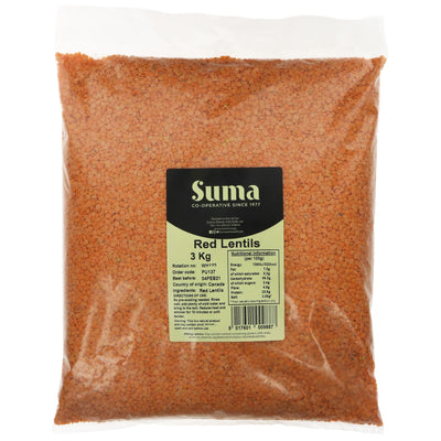 Suma's Red Split Lentils - Vegan, Mineral Rich & Versatile, 3KG.