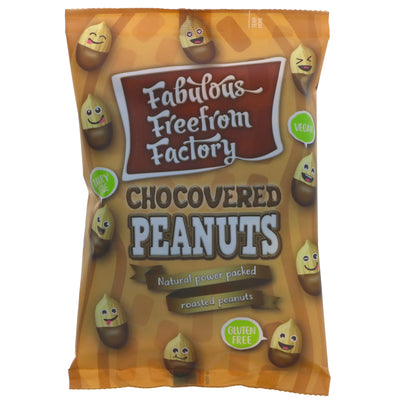 Fabulous Free From Factory's dairy-free Chocovered Peanuts - gluten-free, vegan, and no added sugar. Indulge guilt-free.