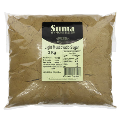 Suma Light Muscovado Sugar - Vegan, high quality, perfect for baking & everyday use. 3KG.