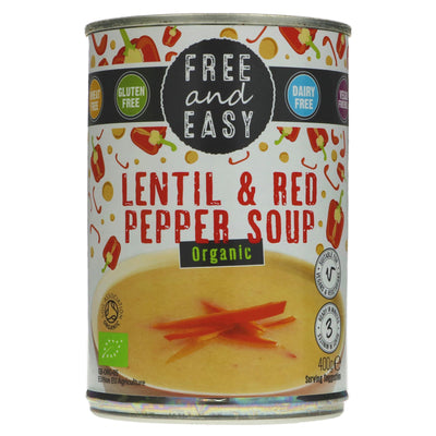 Gluten-free & vegan Lentil & Red Pepper Soup - Org by Free & Easy. Made w/ organic ingredients, perfect for a hearty meal.