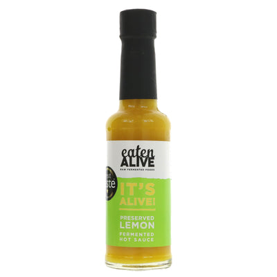 Elevate meals with Eaten Alive's Preserved Lemon Hot Sauce, made with fiery fermented chillies and zesty lemons - vegan & no added sugar!