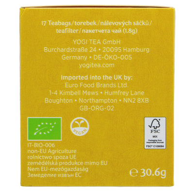 Organic, vegan Yogi Tea blend of Ginger, Lemon & Peppermint. Perfect for detox or mid-day pick-me-up. Enjoy hot or iced!